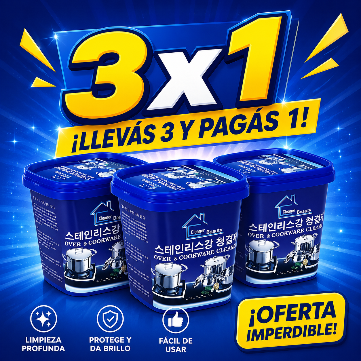 Pack 3x1 Pasta Mágica Limpiadora Multiusos